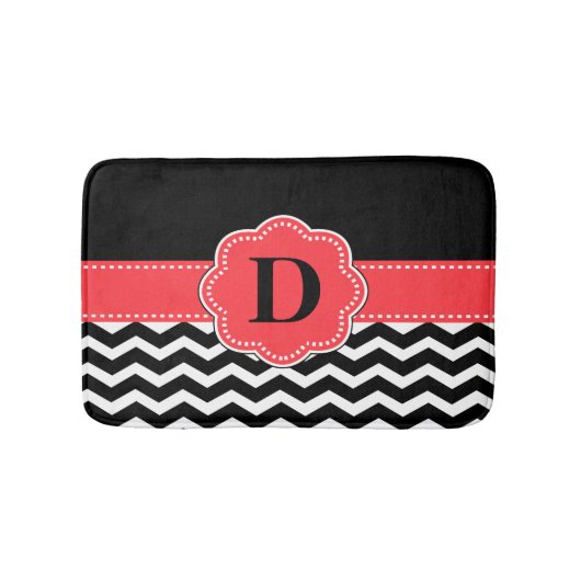 Schwarze korallenrote Zickzack Wolldecke Badematte (Vorderseite)