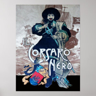 SCHWARZE KORSAIR/Piratenschiff in Sepia Poster