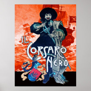 SCHWARZE KORSAIR/Piratenschiff-Schlacht in Rot Poster