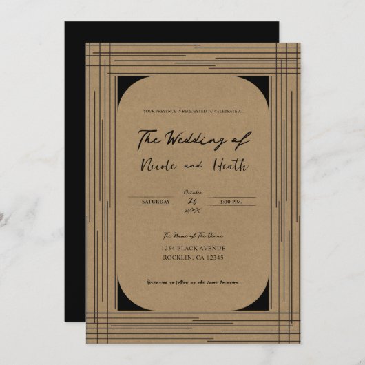 Schwarze Kraft Minimal Moderne Linien Hochzeit Einladung (Vorne/Hinten)