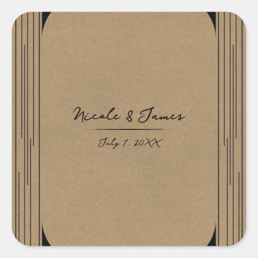 Schwarze Kraft Minimal Moderne Linien Hochzeit Quadratischer Aufkleber (Vorderseite)