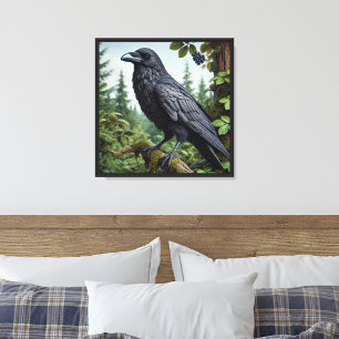 Schwarze Krähe auf einem Baumzweig Leinwanddruck