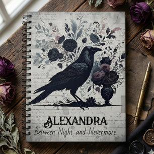 Schwarze Krähe Gothic Rabe Floral Dunkle Akademie Notizblock