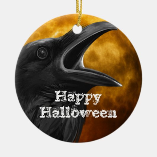 Schwarze Krähe Halloweens Keramikornament (Vorne)