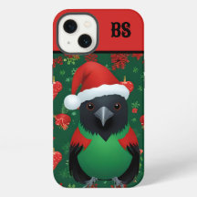 schwarze Krähe im Weihnachtsoutfit