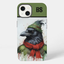 Schwarze Krähe im Weihnachtsoutfit