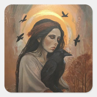 Schwarze Krähe mit Damenaufklebern Quadratischer Aufkleber