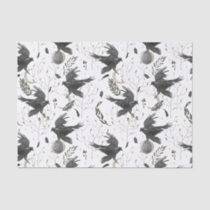Schwarze Krähe, Mond und Wilde Pflanzen Hexerei Seidenpapier