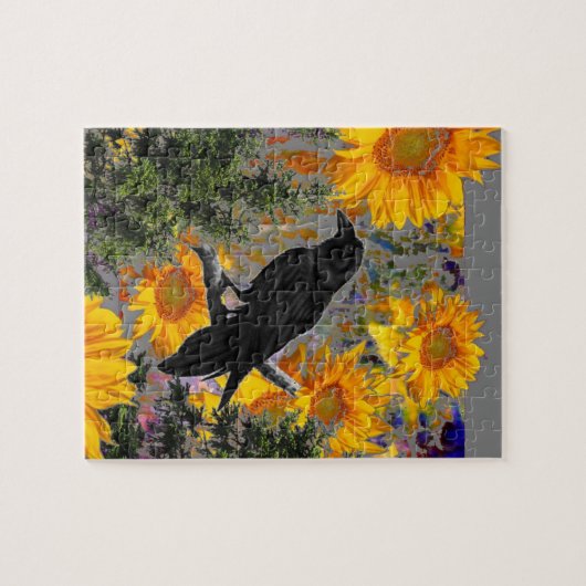 schwarze Krähen- u. Sonnenblumekunst Puzzle (Horizontal)