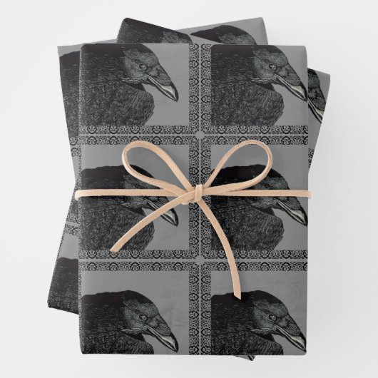 Schwarze Krähen Verzierter Schwarzer Rahmen auf Gr Geschenkpapier Set (Beispiel)