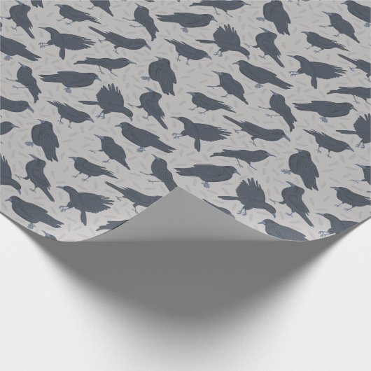 Schwarze Krähen Vögel Grau Gemustert Geschenkpapier (Ecke)