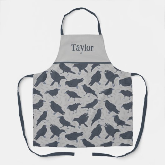 Schwarze Krähen Vögel Grau Gemustert Schürze (Vorderseite)