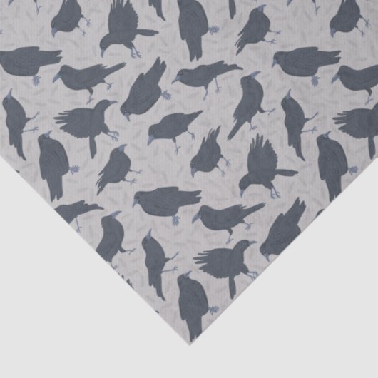 Schwarze Krähen Vögel Grau Gemustert Seidenpapier (Detail)