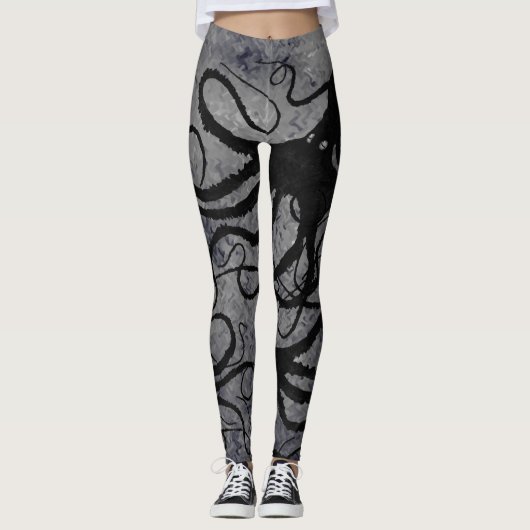 Schwarze Krake auf Grau - Leggings (Vorderseite)