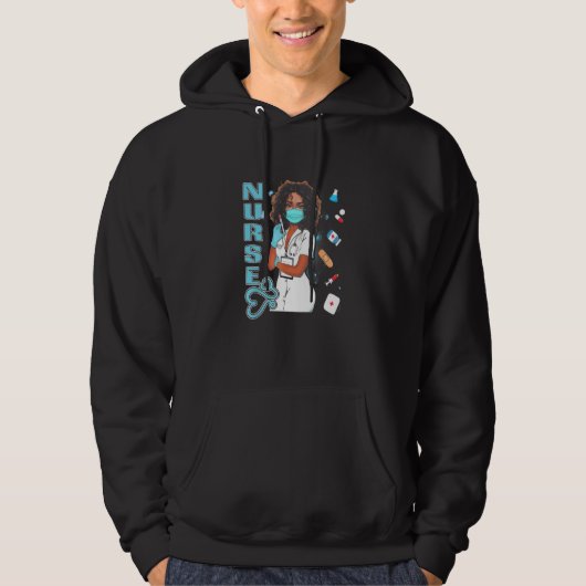 Schwarze Krankenschwester Uniform Gesichtsmaske Af Hoodie (Vorderseite)