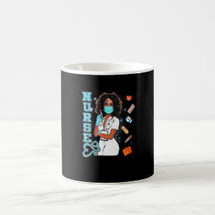 Schwarze Krankenschwester Uniform Gesichtsmaske Af Kaffeetasse