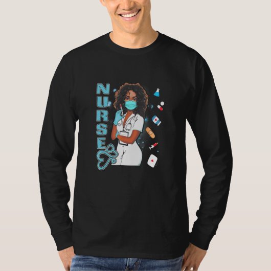 Schwarze Krankenschwester Uniform Gesichtsmaske Af T-Shirt (Vorderseite)