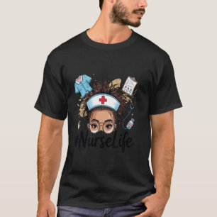 Schwarze Krankenschwester Unordentlicher Knoten Kr T-Shirt