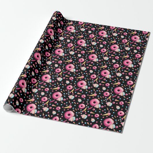 Schwarze Krapfen-Collage Geschenkpapier (Ungerollt)