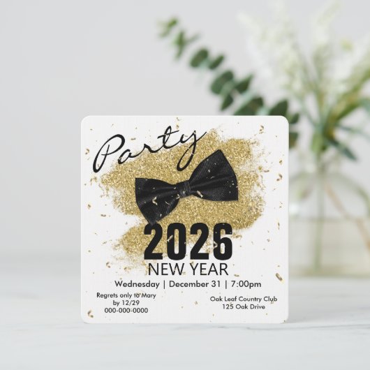 Schwarze Krawatte 2026Neues Party Einladung (Stehend Vorderseite)