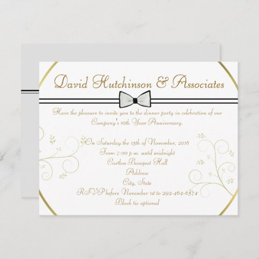 SCHWARZE KRAWATTE CORPORATE DINNER EMPFANG INVITAT EINLADUNG (Vorne/Hinten)