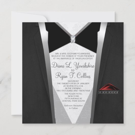 Schwarze Krawatte Diamond Einladung (Rückseite)