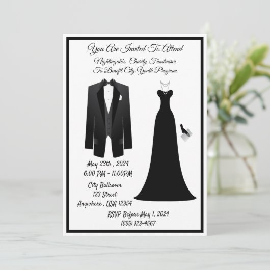 Schwarze Krawatte Einladung (Stehend Vorderseite)