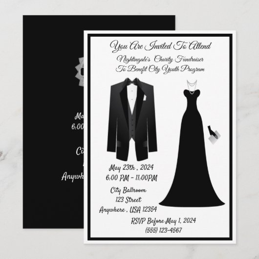 Schwarze Krawatte Einladung (Vorne/Hinten)