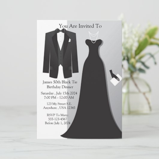Schwarze Krawatte Einladung (Stehend Vorderseite)