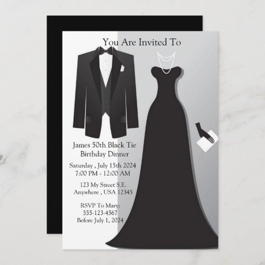 Schwarze Krawatte Einladung (Vorne/Hinten)