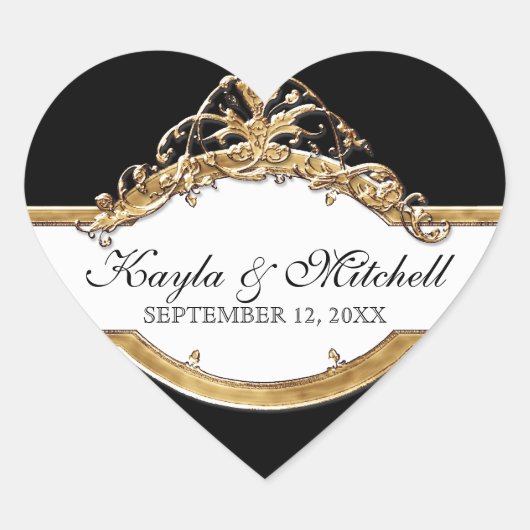 Schwarze Krawatte Elegance 2, Golden Matching Stic Herz-Aufkleber (Vorderseite)