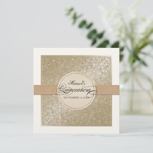 Schwarze Krawatte Elegance, Champagner Cream Quinc Einladung (Stehend Vorderseite)