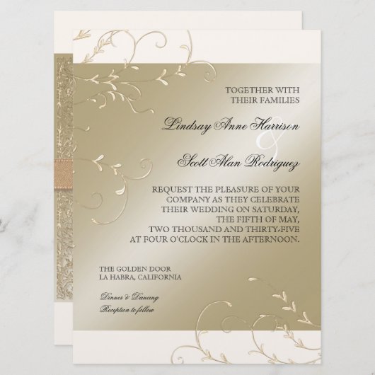 Schwarze Krawatte Elegance, Champagnercreme Hochze Einladung (Vorne/Hinten)