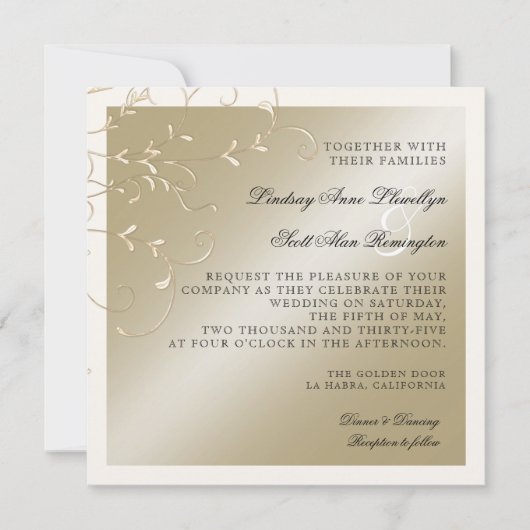 Schwarze Krawatte Elegance, Champagnercreme Hochze Einladung (Vorderseite)