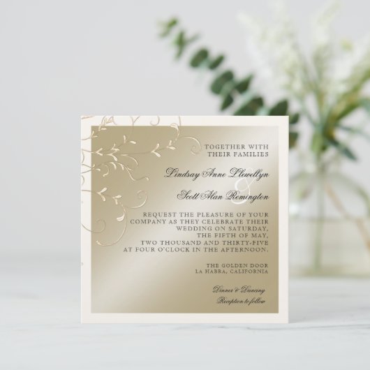 Schwarze Krawatte Elegance, Champagnercreme Hochze Einladung (Stehend Vorderseite)