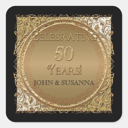 Schwarze Krawatte Elegance, Goldene Hochzeit Jahre Quadratischer Aufkleber (Vorderseite)
