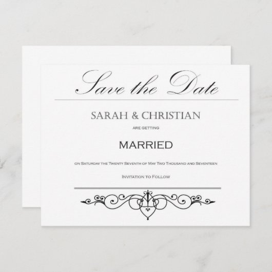 Schwarze Krawatte - Elegant - Hochzeit - Save the  Save The Date (Vorne/Hinten)