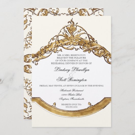 Schwarze Krawatte Elegante 2, Goldene Probe Abende Einladung (Vorne/Hinten)