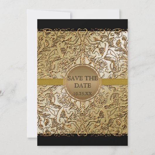 Schwarze Krawatte Elegante, Golden Save the Date l Einladung (Rückseite)