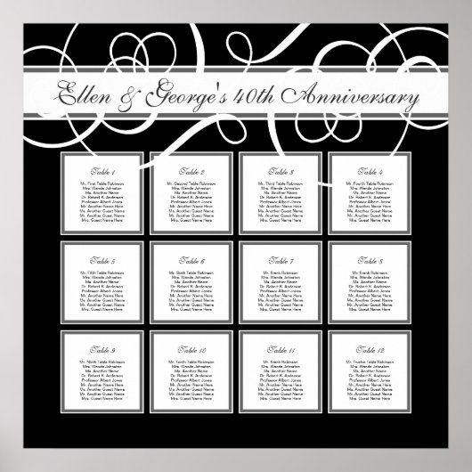 Schwarze Krawatte Elegantes Party 12 Tabelle Seati Poster (Vorne)