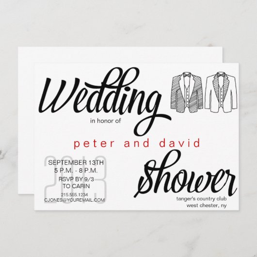 Schwarze Krawatte Gay Polterabend Einladung (Vorne/Hinten)