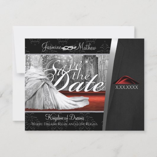 Schwarze Krawatte Hochzeitsziel Save the Date (Vorderseite)