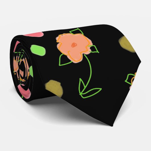 Schwarze Krawatte mit Pfirsichblume (Gerollt)