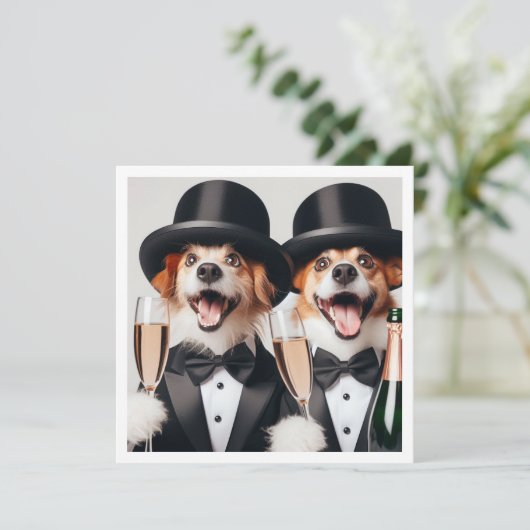 Schwarze Krawatte Party, Hundegeburt, Abschluss Einladung (Stehend Vorderseite)