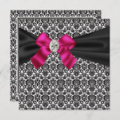 Schwarze Krawatte Party Pink Black Damask Party Ei Einladung (Vorne/Hinten)