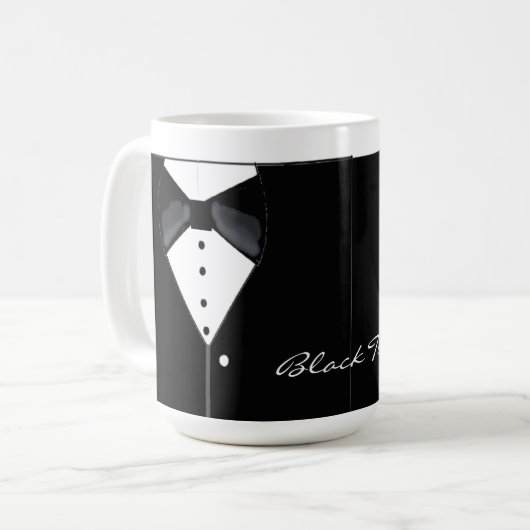 Schwarze Krawatte Tuxedo Design Kaffeetasse (Vorderseite Links)