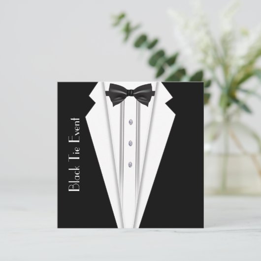 Schwarze Krawatte Weiße Tuxedo formelle Einladung (Stehend Vorderseite)