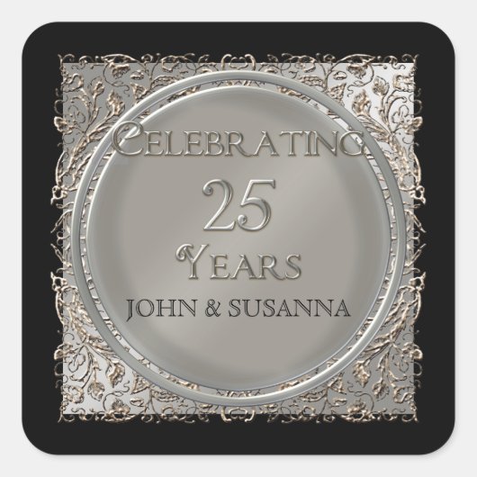 Schwarze Krawatten-Eleganz, silberne Quadratischer Aufkleber (Vorderseite)