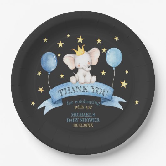 schwarze Kreide Baby Elefant BALLOON Pappteller (Vorderseite)