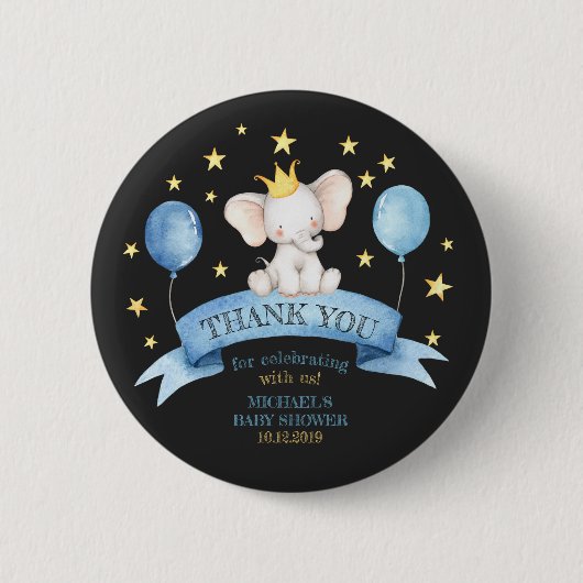 Schwarze Kreide-Elefanten-Baby-Party-Feier Button (Vorderseite)